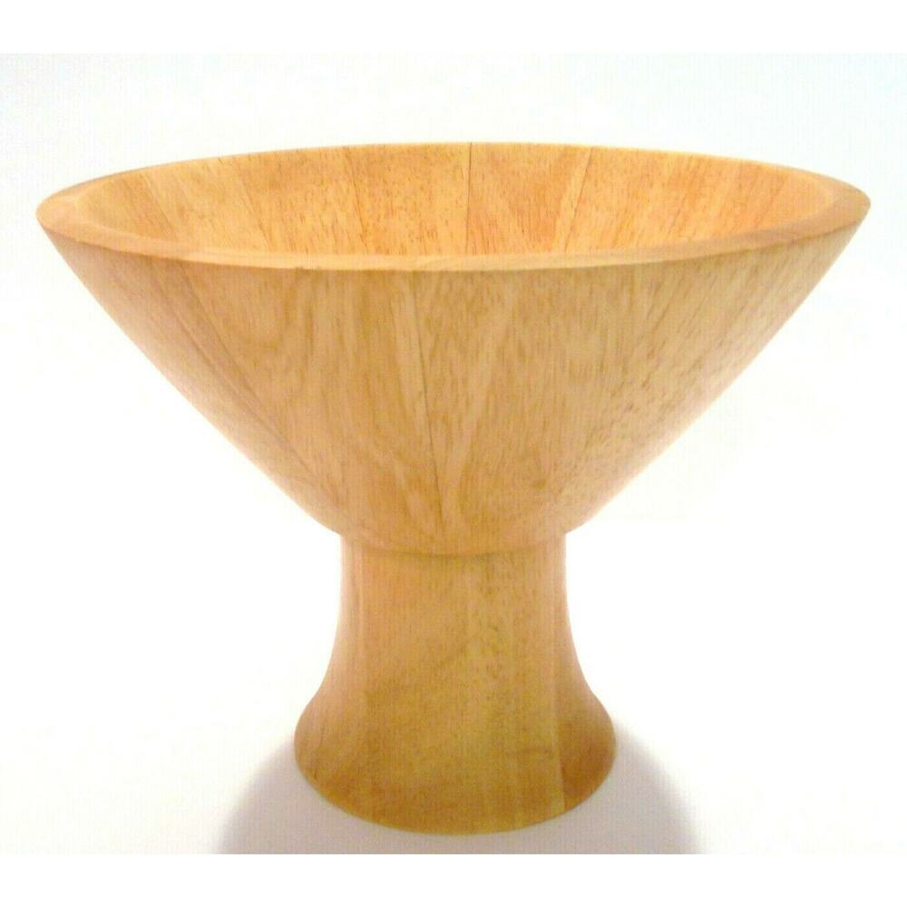 VTG Wooden PEDESTAL BOWL Fruit Display Centerpiece 9.5" Solid Wood Honey Oak